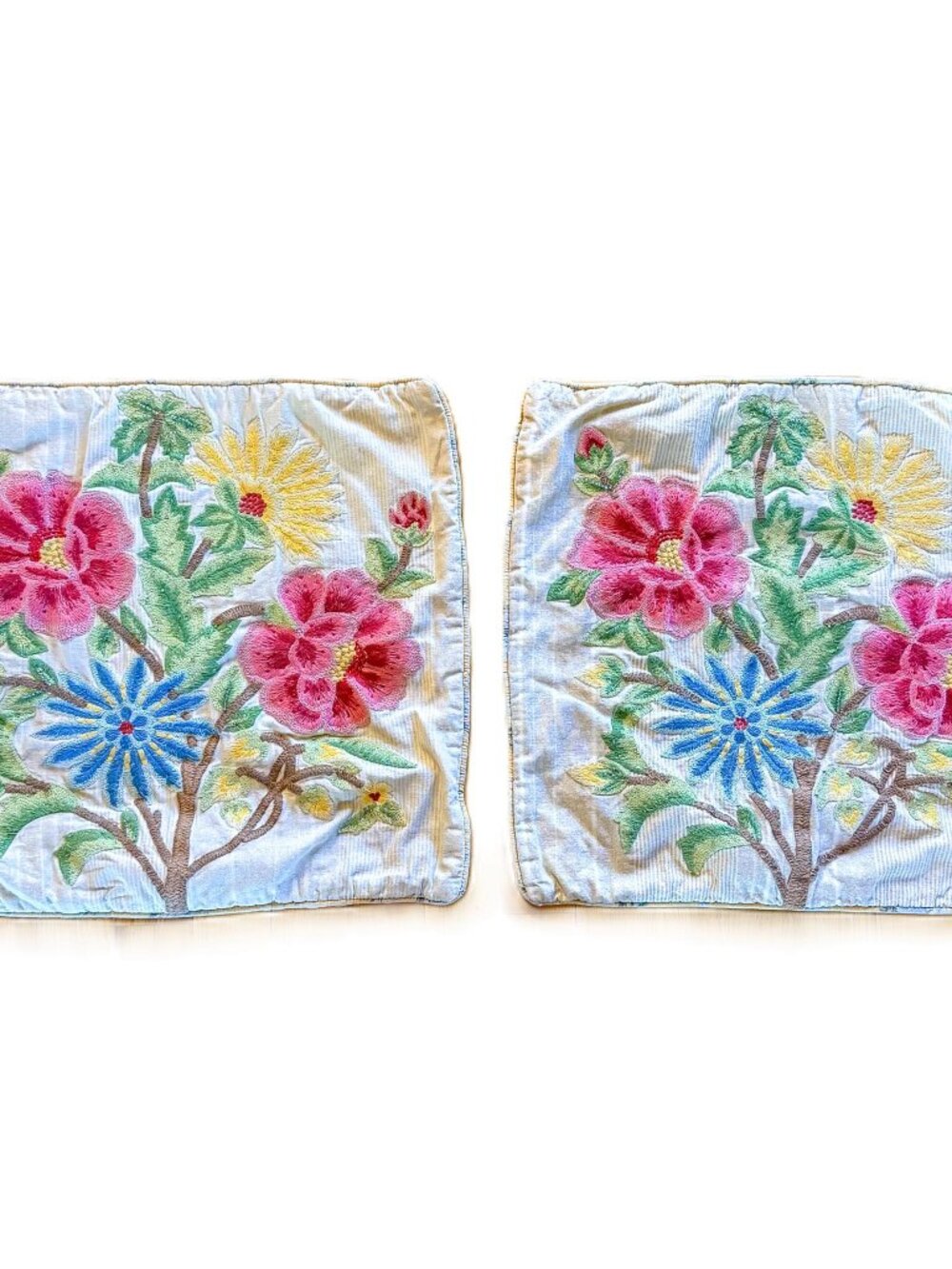 Pier 1 Imports Throw Pillow Covers Embroidered Beading Stripes Floral  18”x18”